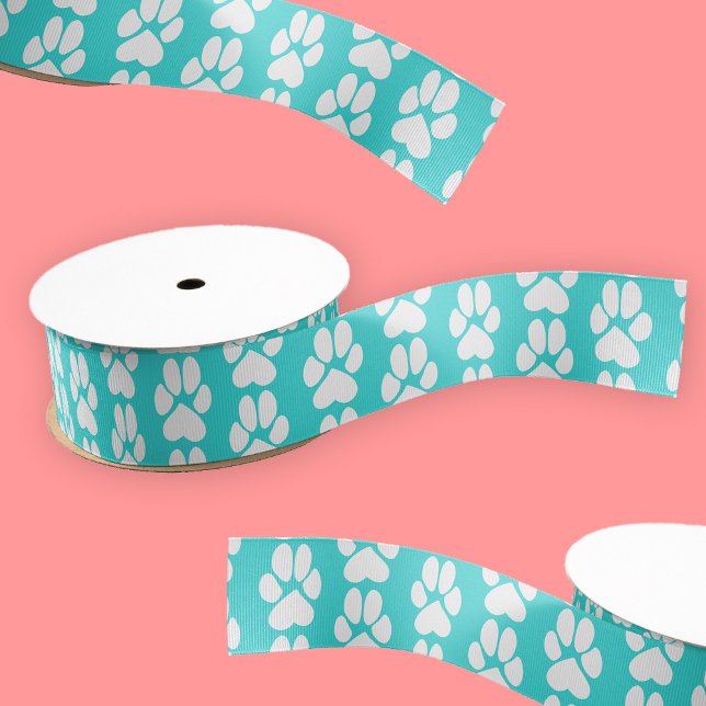 Ruban Gros-grain Turquoise bleu mignon empreinte de patte motif (Créateur téléchargé)