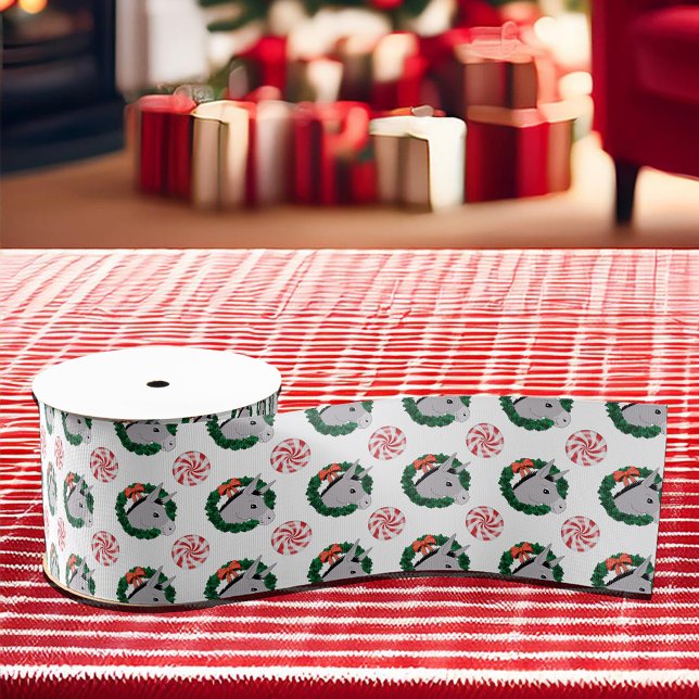Ruban Gros-grain Vacances Wreath mignonne Donkey Motif de Noël (Holiday Wreath Cute Donkey Christmas Pattern Grosgrain Ribbon)