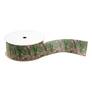 Ruban Gros-grain Vert rose Jungle tropicale Botanique
