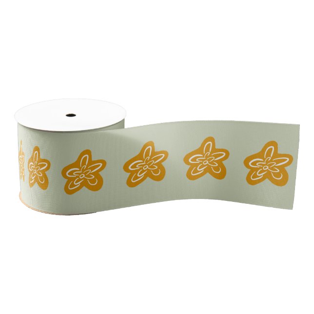 Ruban Gros-grain Vert sauge Princesse Fleurs dorées Anniversaire (Bobine)