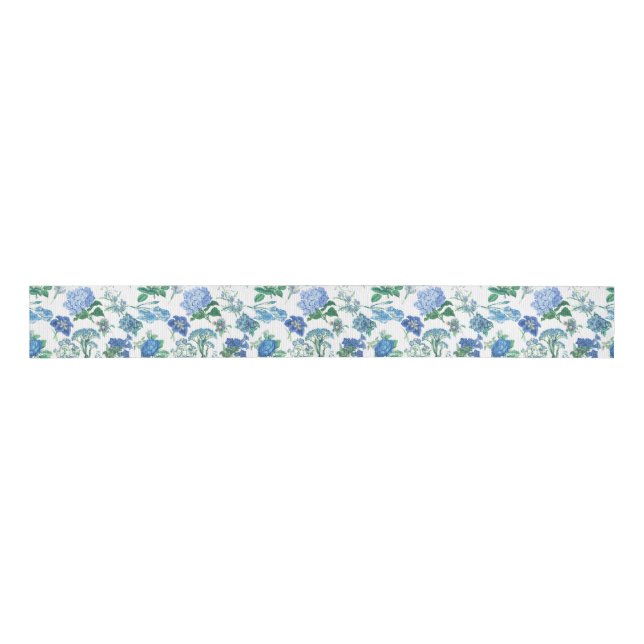 Ruban Gros-grain Vintage Blue Flowers Ribbon (Devant)
