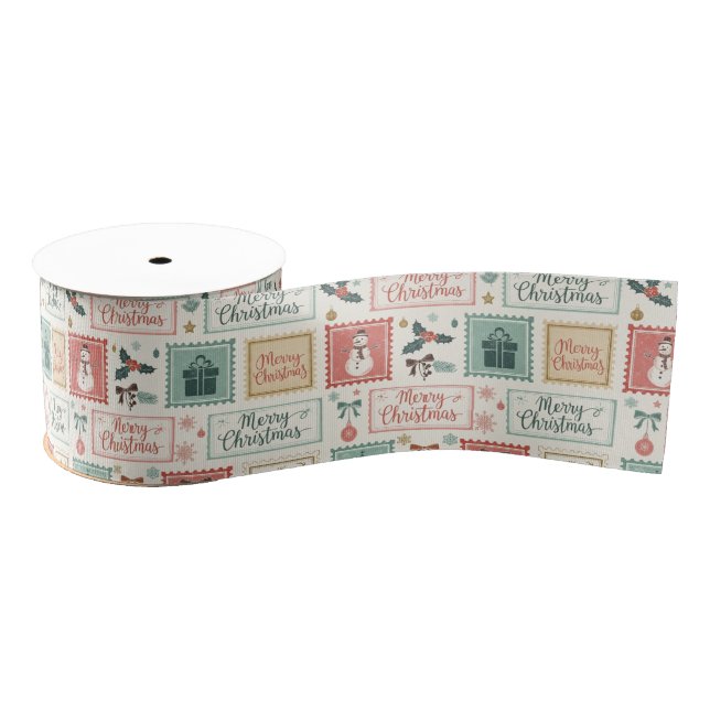 Ruban Gros-grain Vintage Christmas Postage Pattern (Bobine)