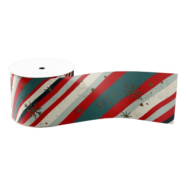 Ruban Gros-grain Vintage Christmas Snowflake Speckled Stripes (Bobine)