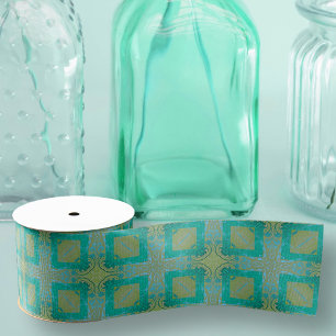 Ruban Gros-grain Vintage élégant Damask Arabesque Turquoise et or