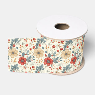 Ruban Gros-grain Vintage Fleur de Noël avec baies Holly & Red