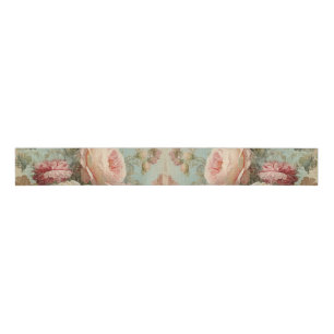 Ruban Gros-grain Vintage Rose Floral Bleu n Découpage rose