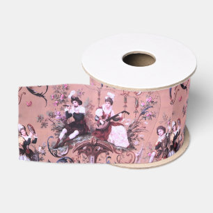 Ruban Gros-grain Vintage Toile rose Victorien Style Floral