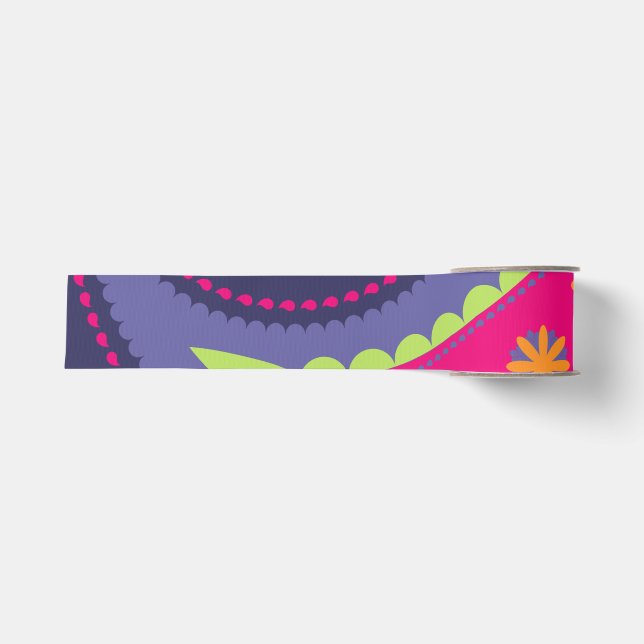 Ruban Gros-grain Violet et rose paisley (Devant)