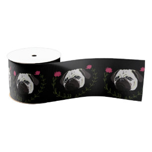 Ruban Gros-grain Visage de carlin, Chien Art