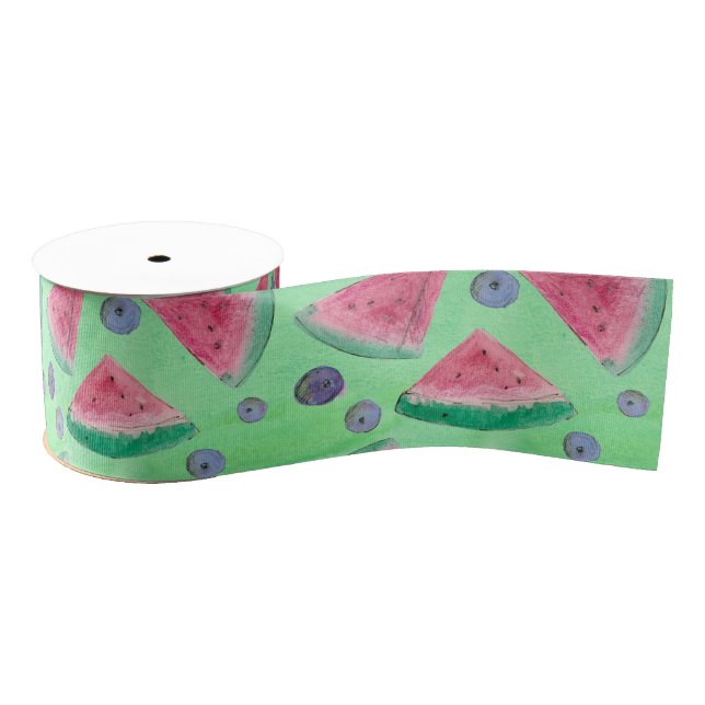 Ruban Gros-grain Watercolor Fruit Watermelon Berry Green (Bobine)