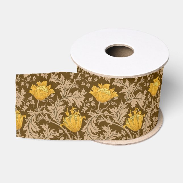 Ruban Gros-grain William Morris Anemone, Brown et moutarde Gold (Bobine)