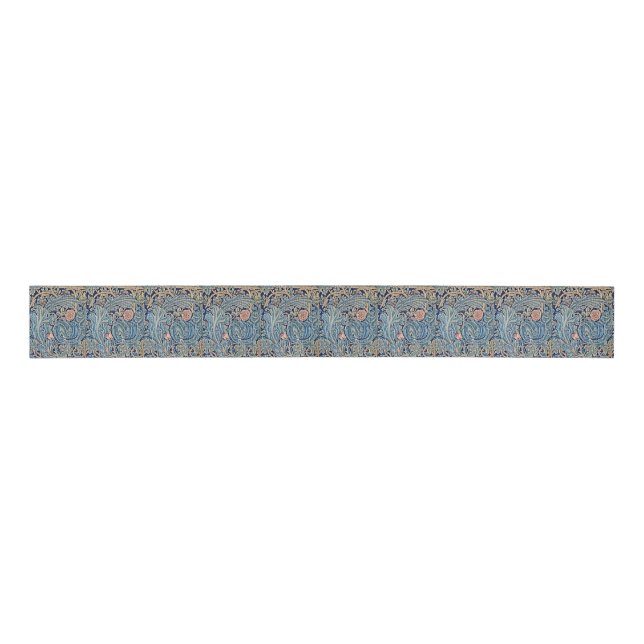 Ruban Gros-grain William Morris Beau motif floral bleu rose (Devant)