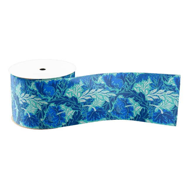 Ruban Gros-grain William Morris Floral, Indigo Blue et Turquoise (Bobine)