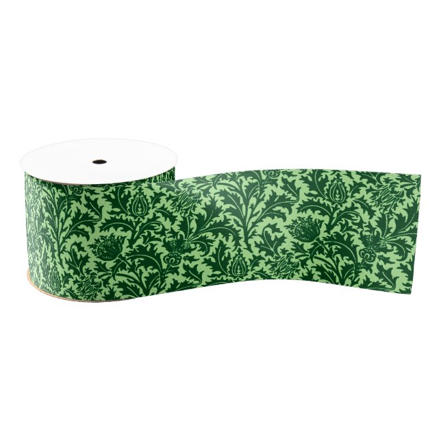 Ruban Gros-grain William Morris Thistle Damask, Emerald Green (Bobine)