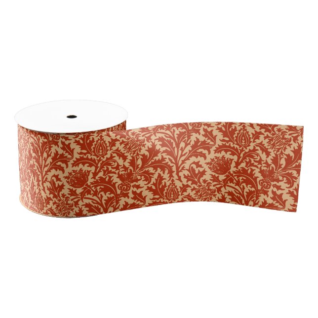 Ruban Gros-grain William Morris Thistle Damask, Mandarin Orange (Bobine)