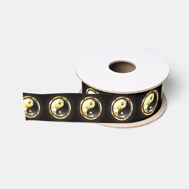 Ruban Gros-grain Yin Yang or sur noir (Bobine)