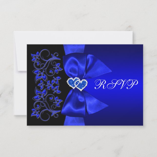 RUBAN IMPRIMÉ Bleu, Floral Noir Mariage RSVP (Devant)