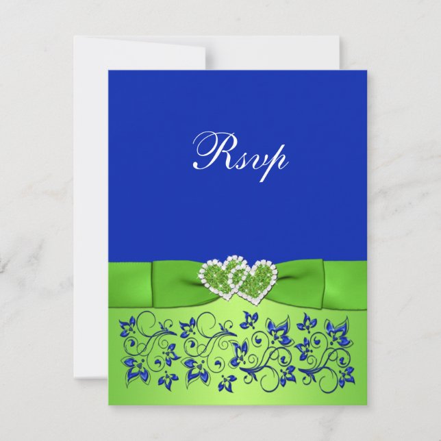 RUBAN IMPRIMÉ Carte de réponse Cœurs Floraux Bleu  (Devant)
