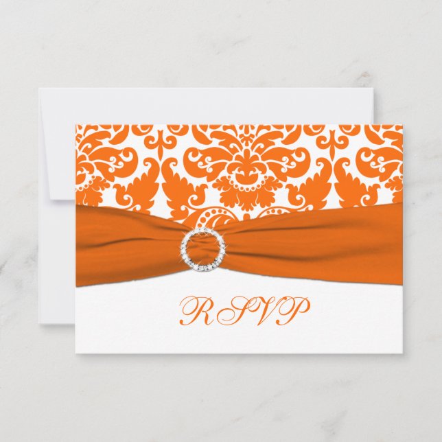 Ruban imprimé Carte de réponse en damas orange et  (Devant)