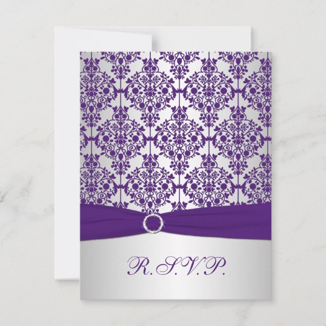 Ruban imprimé Carte de réponse en damas violet arg (Devant)
