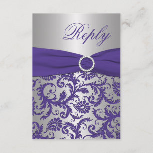 RUBAN IMPRIMÉ Carte de réponse en damas violet et 