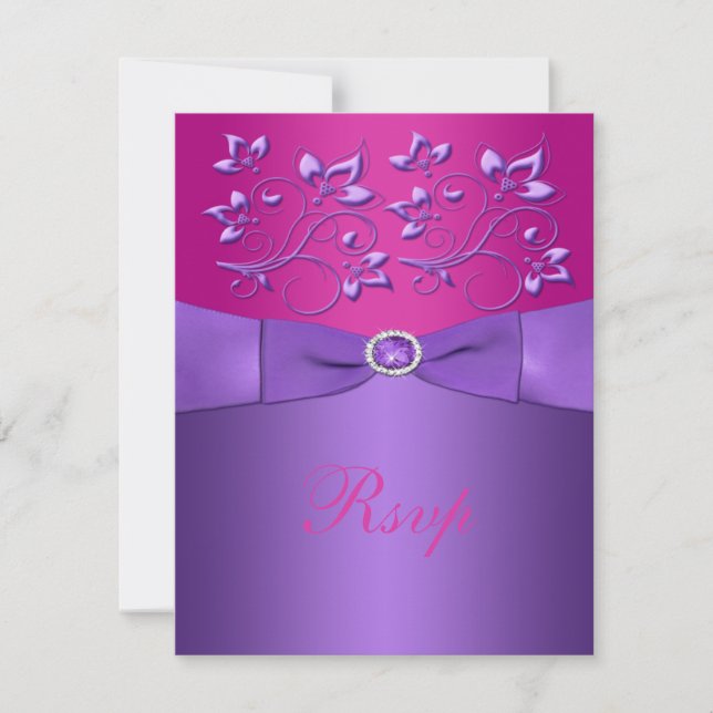 RUBAN IMPRIMÉ Carte de réponse florale Fuchsia vio (Devant)