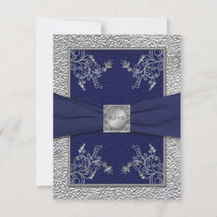 Ruban imprimé Carte de réponse Navy et Pewter