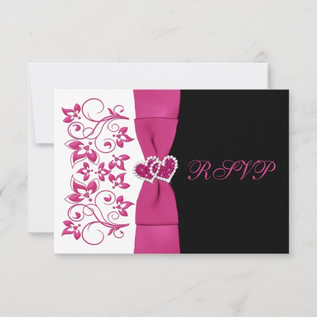 RUBAN IMPRIMÉ Carte de réponse Rose, Blanc, Noir (Devant)