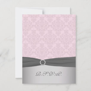 RUBAN IMPRIMÉ Carte RSVP en damas gris et rose