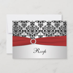RUBAN IMPRIMÉ Carte RSVP en damassé rouge, gris et
