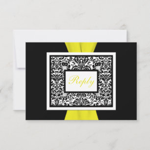 Ruban imprimé damassé noir, blanc, jaune RSVP