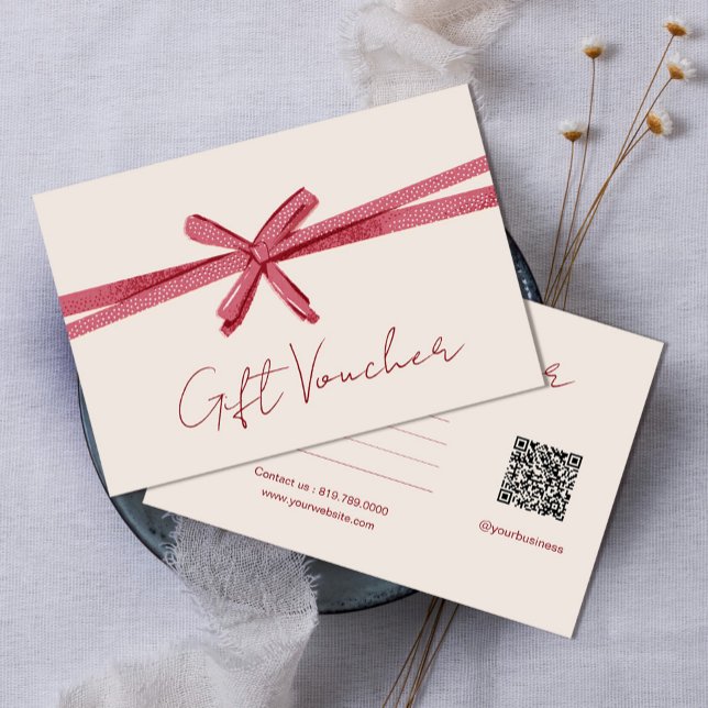 Ruban rose neutre sur certificat cadeau beige (Neutral pink Ribbon On Beige gift certificate #zazzlemade #giftvoucher #Giftlink $simplegiftvoucher)