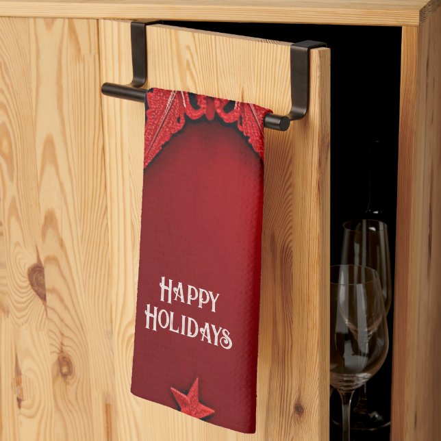 Ruban Rouge Floral Vacances Noël Serviettes de cui (Pliage en tiers)