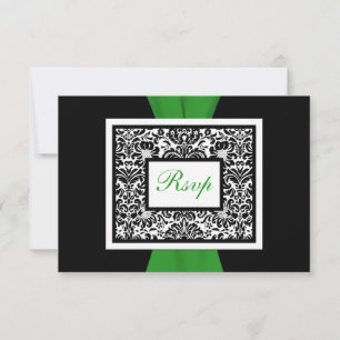 Ruban vert imprimé noir blanc damassé RSVP