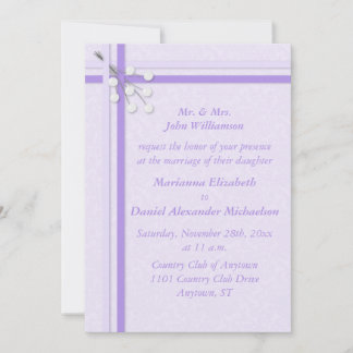 Rubans et invitation pourpre de mariage damassé de