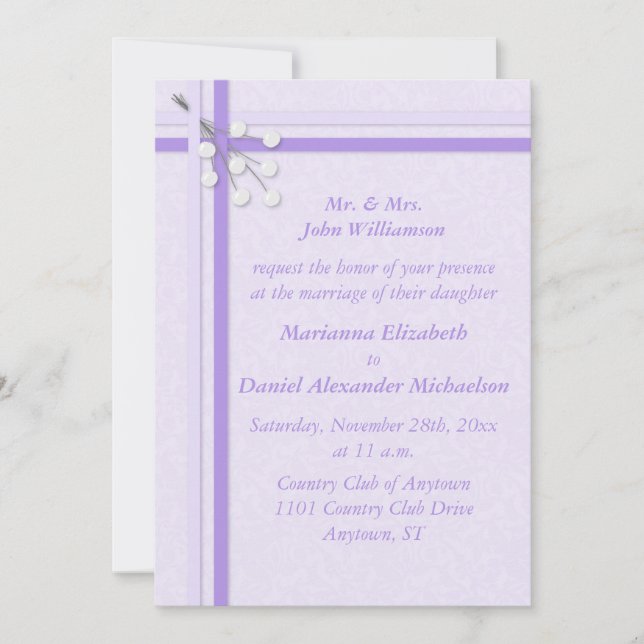 Rubans et invitation pourpre de mariage damassé de (Devant)