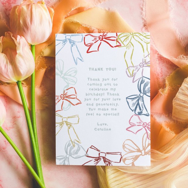 Rubans et vaches Aquarelle Anniversaire Merci (Ribbons and Bows birthday party Thank You card.)