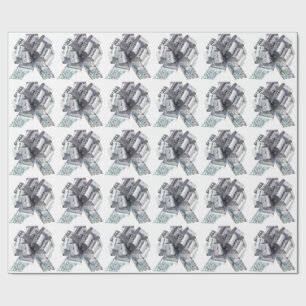 Rubans iridescents argent Papier cadeau blanc