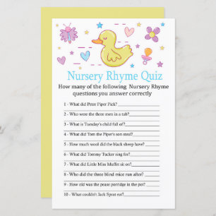 Rubber canard Nursery Rhyme Quiz jeu de baby showe