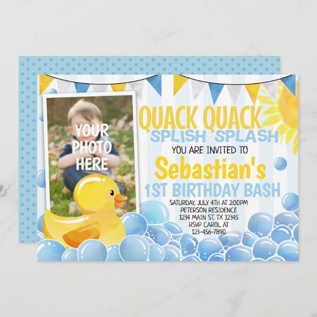Rubber Duck Anniversaire Fête Invitation Invitatio (Devant / Derrière)