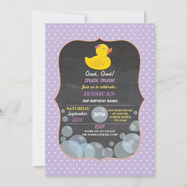 Rubber Duck Ducky Bubble Anniversaire Invitation d (Devant)