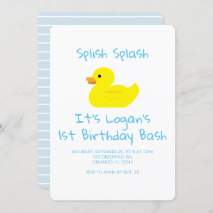 Rubber Duck Stripe First Birthday Party Invitation