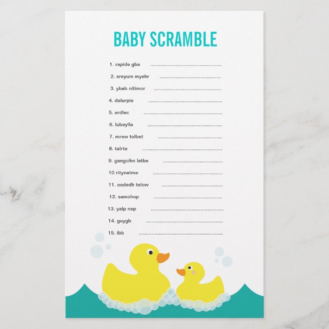 Rubber Ducky Baby Word Scramble Jeu (Devant)