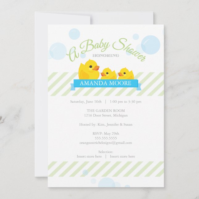 Rubber Ducky| Invitation Baby shower jumeaux (Devant)