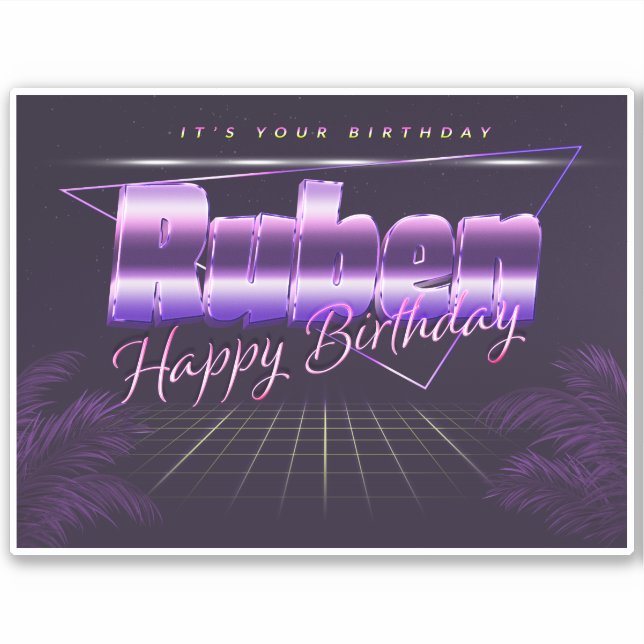 Ruben prénom sticker rétro lilas anniversaire (Devant)