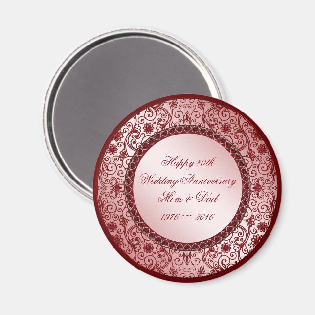 Ruby 40e anniversaire Mariage Magnet rond (Recto/Verso)
