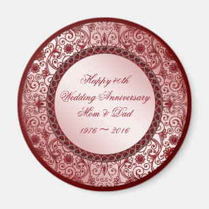 Ruby 40e anniversaire Mariage Magnet rond