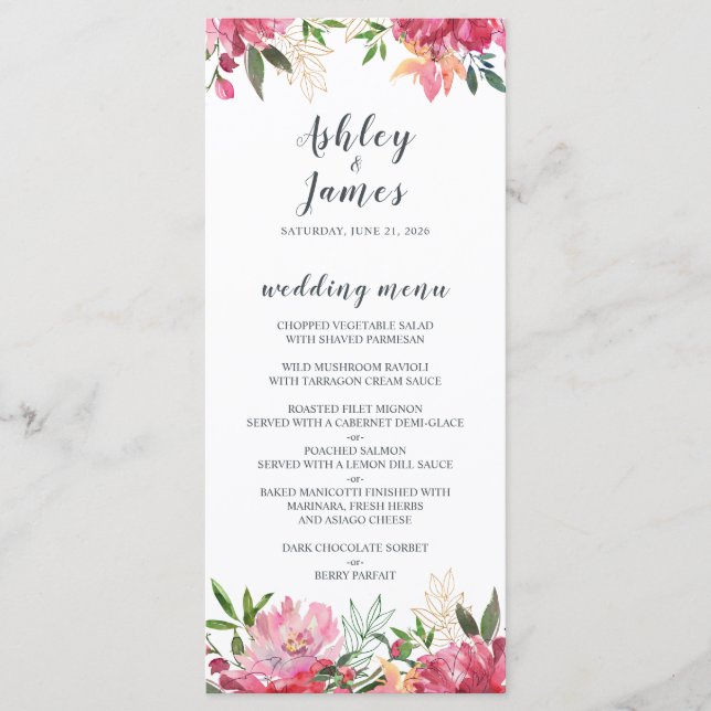 Ruby Pink Mariage Floral Menu (Devant)
