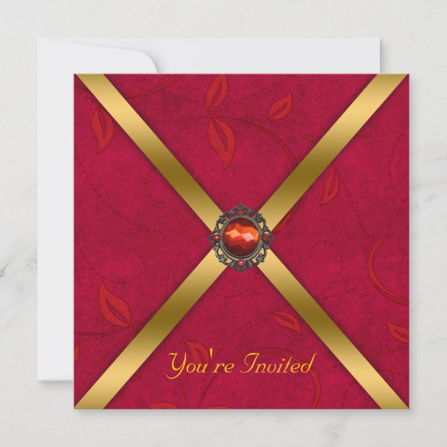 Ruby Red Jeweled Party Invitation (Devant)