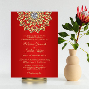 Ruby RED Mandala Gold Invitations de mariage indie